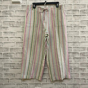 Women’s Talbots Petites striped multi-color 100% linen cropped wide leg, Size 12